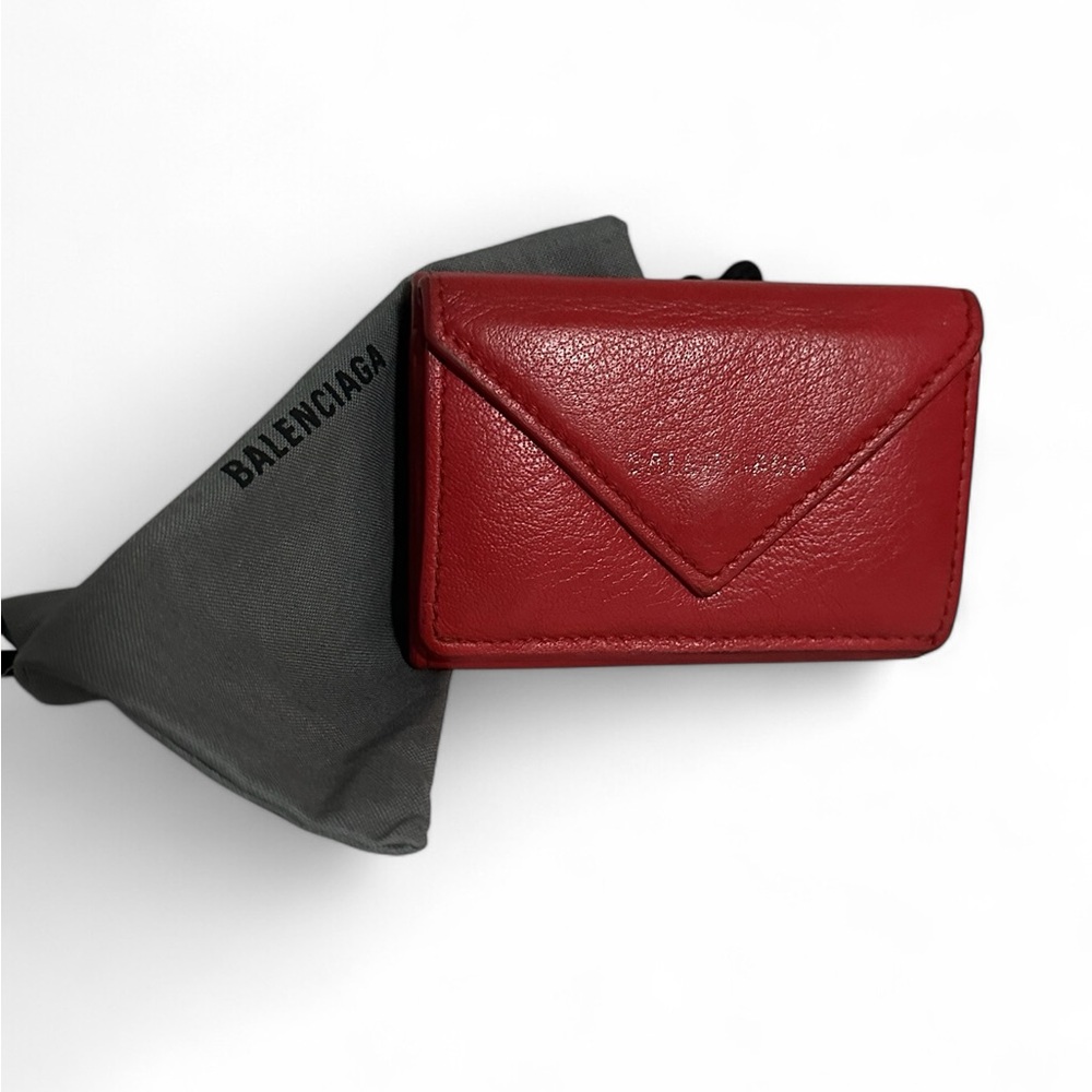 Authentic BALENCIAGA 3-Fold Wallet Leather RED Mini Wallet